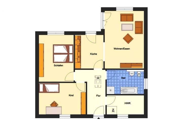 Massivhaus Bungalow Amrum von EWA Hausbau Schlüsselfertig ab 221990€, Bungalow Grundriss 1