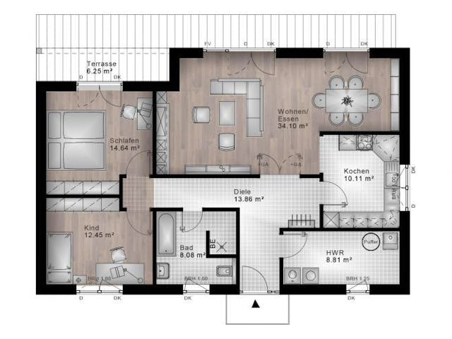 Massivhaus Bungalow Birken-Honigsessen 20-033 von Econ Das Haus, Bungalow Grundriss 1