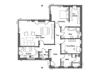 Massivhaus Bungalow BL 135 Variante M von Baudirekt, Bungalow Grundriss 1