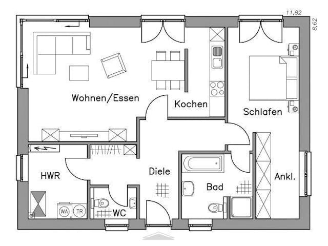Massivhaus Bungalow BL 80 Variante K von Baudirekt, Bungalow Grundriss 1