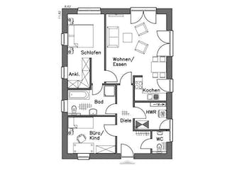 Massivhaus Bungalow BL 80 Variante M von Baudirekt, Bungalow Grundriss 1