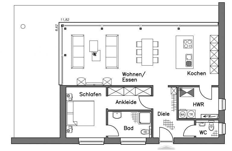 Massivhaus Bungalow BL 80 Variante T von Baudirekt, Bungalow Grundriss 1