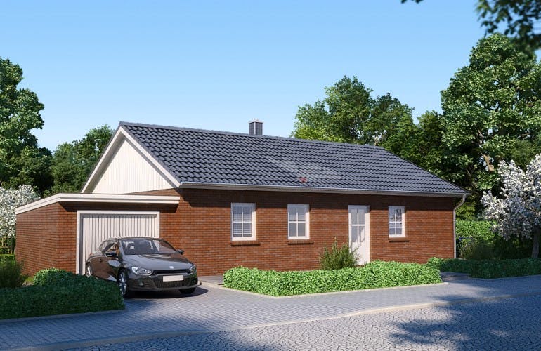 Massivhaus Bungalow Buche 100 von Baufuchs-Massivhaus Schlüsselfertig ab 186500€, Bungalow Außenansicht 1