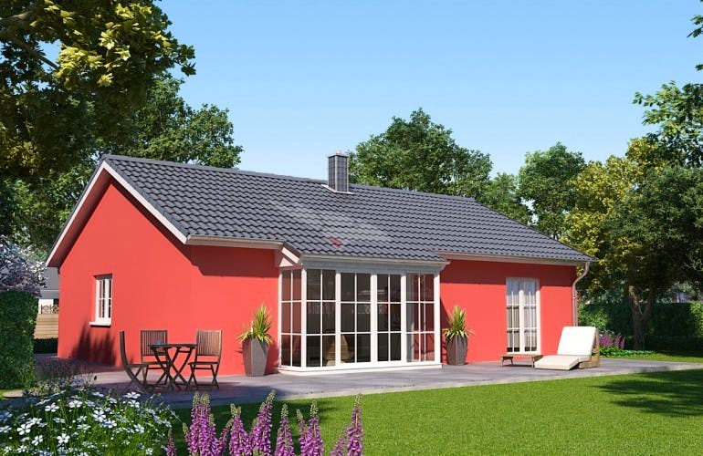 Massivhaus Bungalow Buche 100 von Baufuchs-Massivhaus Schlüsselfertig ab 186500€, Bungalow Außenansicht 2