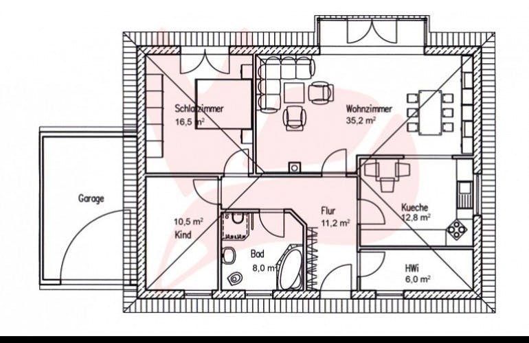 Massivhaus Bungalow Buche 100 von Baufuchs-Massivhaus Schlüsselfertig ab 186500€, Bungalow Grundriss 1
