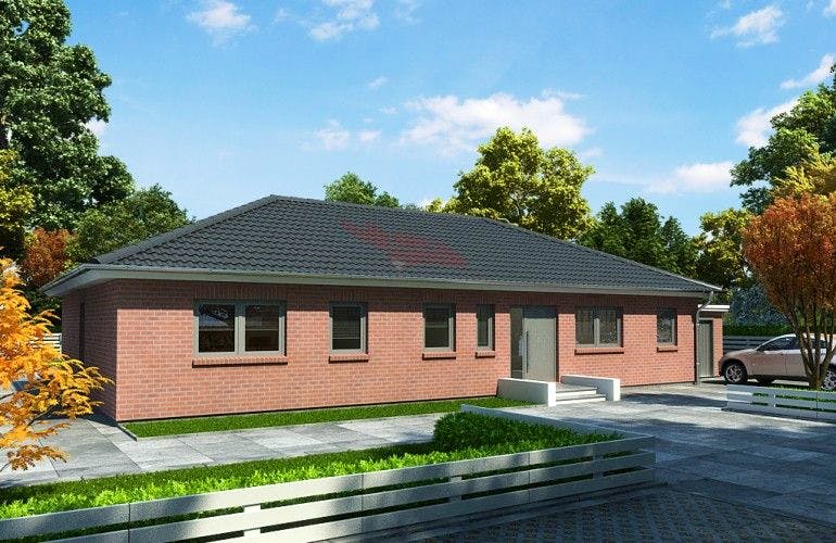 Massivhaus Bungalow Buche 158 von Baufuchs-Massivhaus Schlüsselfertig ab 282000€, Bungalow Außenansicht 2