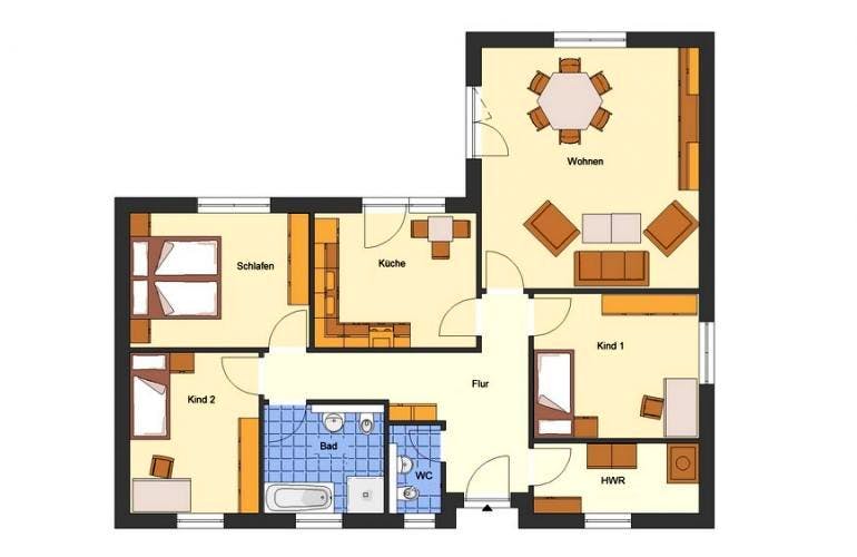 Massivhaus Bungalow Darß von EWA Hausbau Schlüsselfertig ab 249990€, Bungalow Grundriss 1