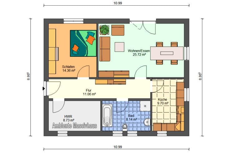 Massivhaus Bungalow Fläming von Ambiente Massivhaus, Bungalow Grundriss 1