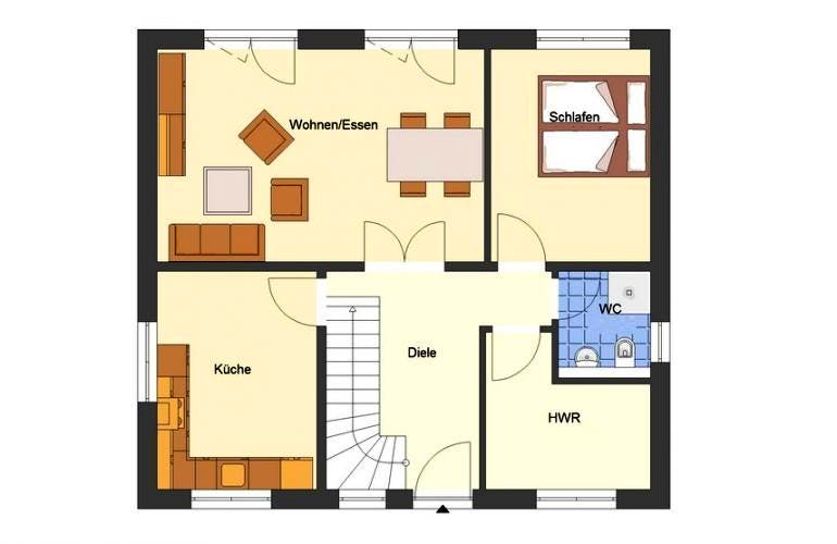 Massivhaus Bungalow Hiddensee von EWA Hausbau Schlüsselfertig ab 311990€, Bungalow Grundriss 1