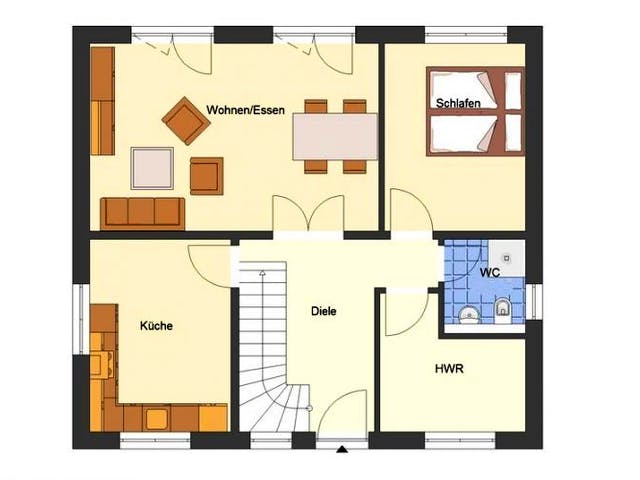 Massivhaus Bungalow Hiddensee von EWA Hausbau Schlüsselfertig ab 311990€, Bungalow Grundriss 1