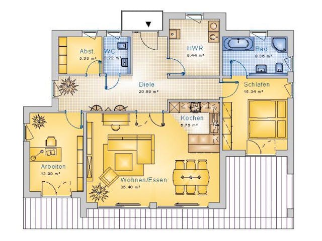 Massivhaus Bungalow Isenburg 20-017 von Econ Das Haus, Bungalow Grundriss 1