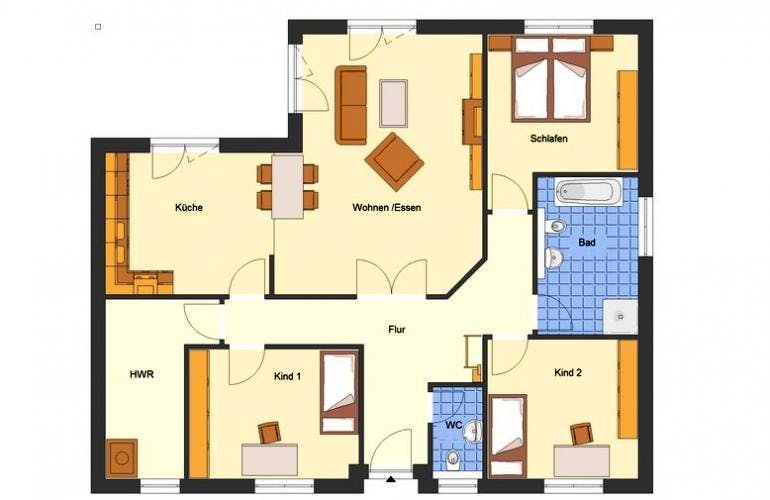 Massivhaus Bungalow Müritz von EWA Hausbau Schlüsselfertig ab 273990€, Bungalow Grundriss 1