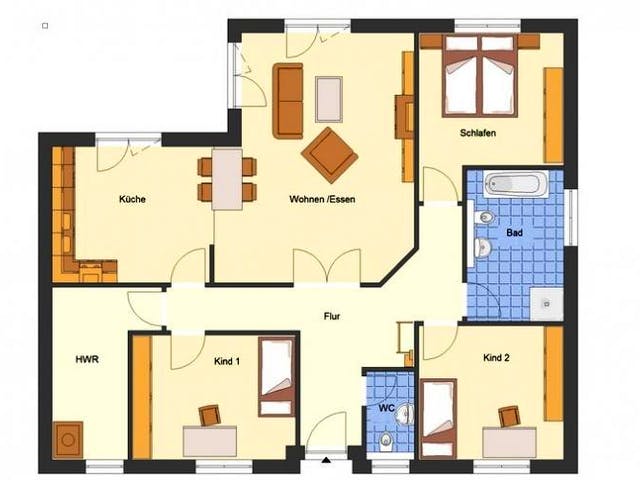 Massivhaus Bungalow Müritz von EWA Hausbau Schlüsselfertig ab 273990€, Bungalow Grundriss 1