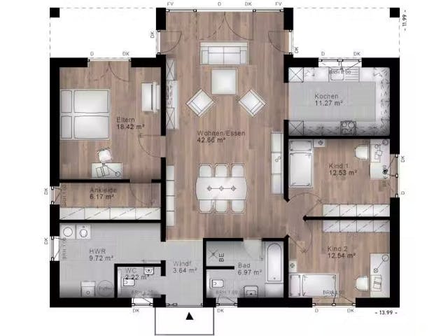 Massivhaus Bungalow Nauort 20-018 von Econ Das Haus, Bungalow Grundriss 1 Massivhaus Bungalow Nauort 20-018 von Econ Das Haus, Bungalow Grundriss 1
