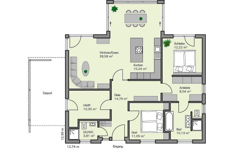Massivhaus Bungalow Riedel von Zaunmüller Massivhaus, Bungalow Grundriss 1