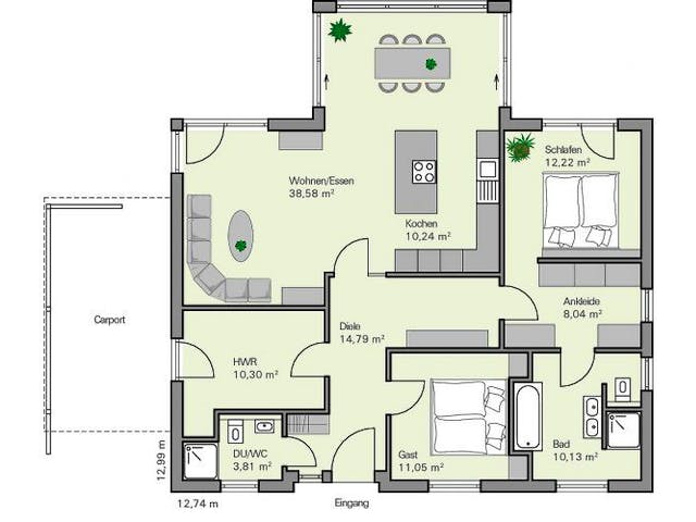 Massivhaus Bungalow Riedel von Zaunmüller Massivhaus, Bungalow Grundriss 1