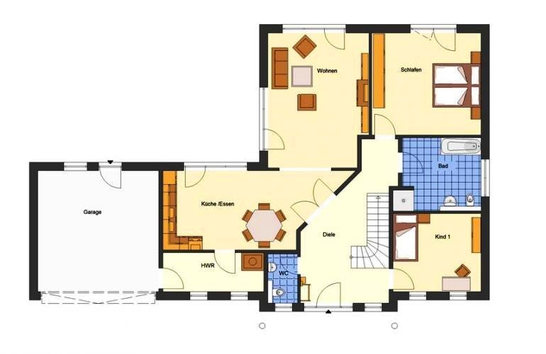 Massivhaus Bungalow Rügen von EWA Hausbau Schlüsselfertig ab 406990€, Bungalow Grundriss 2