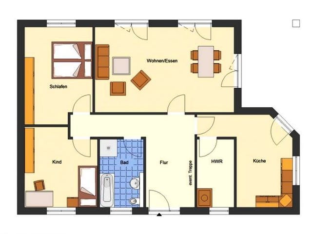 Massivhaus Bungalow Usedom von EWA Hausbau Schlüsselfertig ab 260990€, Bungalow Grundriss 1