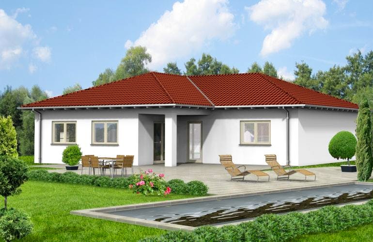 Massivhaus Bungalow Variante 2 von Grundsteinhaus Schlüsselfertig ab 234500€,  Außenansicht 1