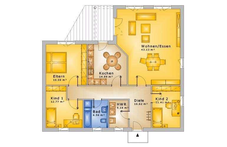 Massivhaus Bungalow Variante 2 von Grundsteinhaus Schlüsselfertig ab 234500€,  Grundriss 1