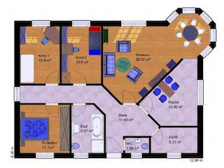 Massivhaus Bungalow W 100 von domoplan massivhaus, Bungalow Grundriss 1