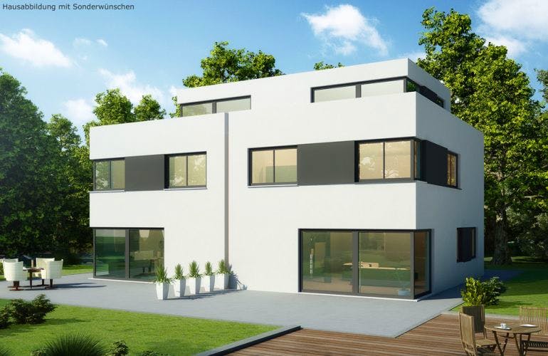 Massivhaus Doppelhaus DH 110 Variante T von Baudirekt, Cubushaus Außenansicht 1