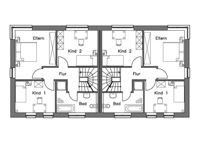 Massivhaus Doppelhaus DH 110 Variante T von Baudirekt, Cubushaus Grundriss 2