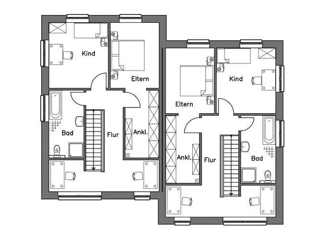 Massivhaus Doppelhaus DH 120 Variante T von Baudirekt,  Grundriss 1