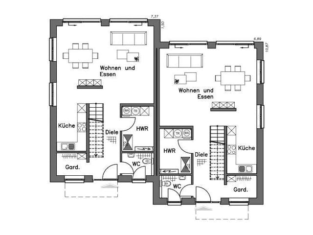 Massivhaus Doppelhaus DH 120 Variante T von Baudirekt,  Grundriss 2