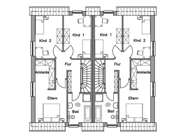 Massivhaus Doppelhaus DH 130 Variante K von Baudirekt,  Grundriss 1