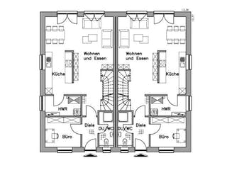 Massivhaus Doppelhaus DH 130 Variante K von Baudirekt, Grundriss 2