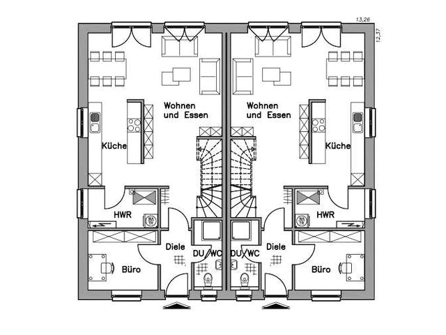 Massivhaus Doppelhaus DH 130 Variante K von Baudirekt,  Grundriss 2