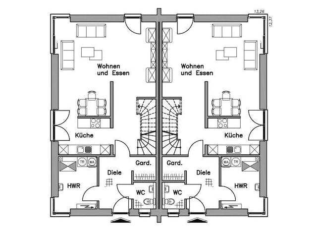 Massivhaus Doppelhaus DH 130 Variante M von Baudirekt,  Grundriss 2