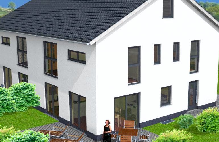 Massivhaus Doppelhaus Hanau von Immobilien Atelier Klaus Reuter,  Außenansicht 1
