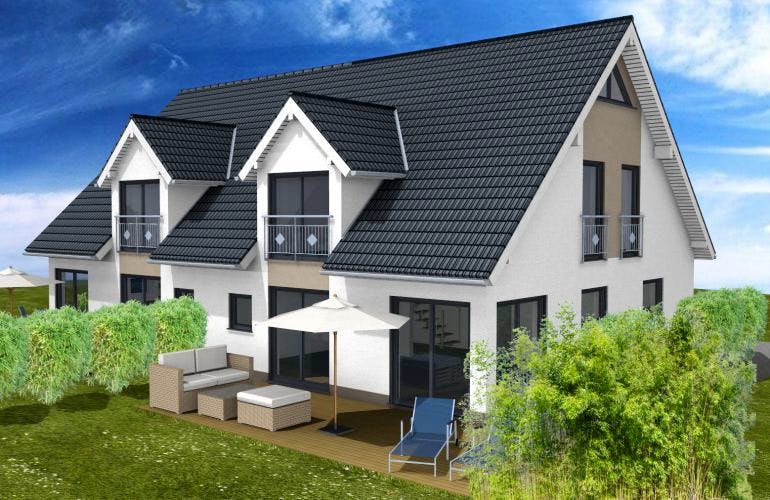 Massivhaus Doppelhaus Kelkheim von Immobilien Atelier Klaus Reuter,  Außenansicht 1