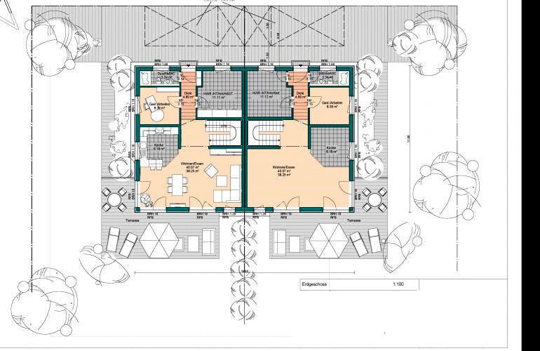Massivhaus Doppelhaus Kelkheim von Immobilien Atelier Klaus Reuter,  Grundriss 1