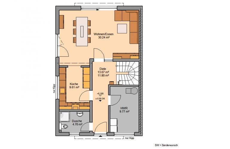 Massivhaus DOPPELHAUS VISEO von Kern-Haus Chemnitz Schlüsselfertig ab 354900€, Satteldach-Klassiker Grundriss 1