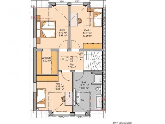 Massivhaus DOPPELHAUS VISEO von Kern-Haus Chemnitz Schlüsselfertig ab 354900€, Satteldach-Klassiker Grundriss 1
