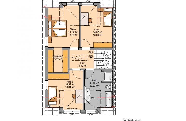 Massivhaus DOPPELHAUS VISEO von Kern-Haus Chemnitz Schlüsselfertig ab 354900€, Satteldach-Klassiker Grundriss 1