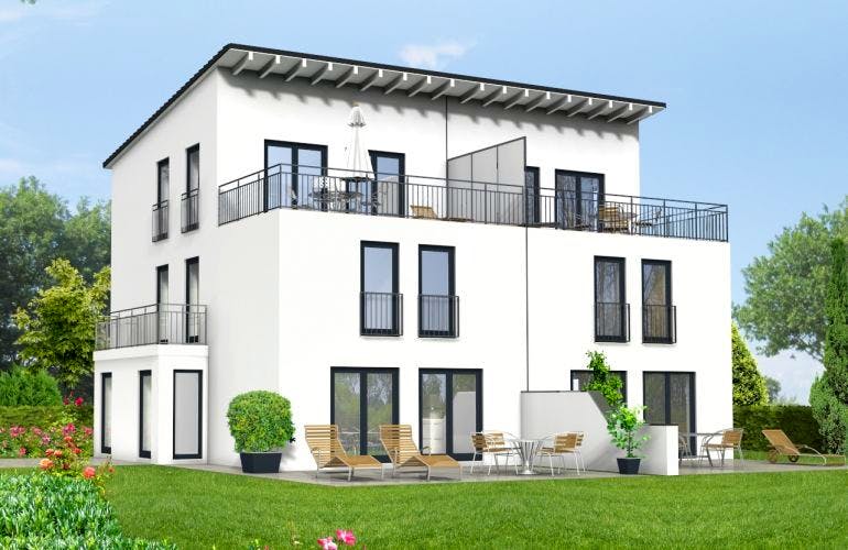 Massivhaus Doppelhaushälfte Version 3 von Grundsteinhaus Schlüsselfertig ab 233400€,  Außenansicht 1