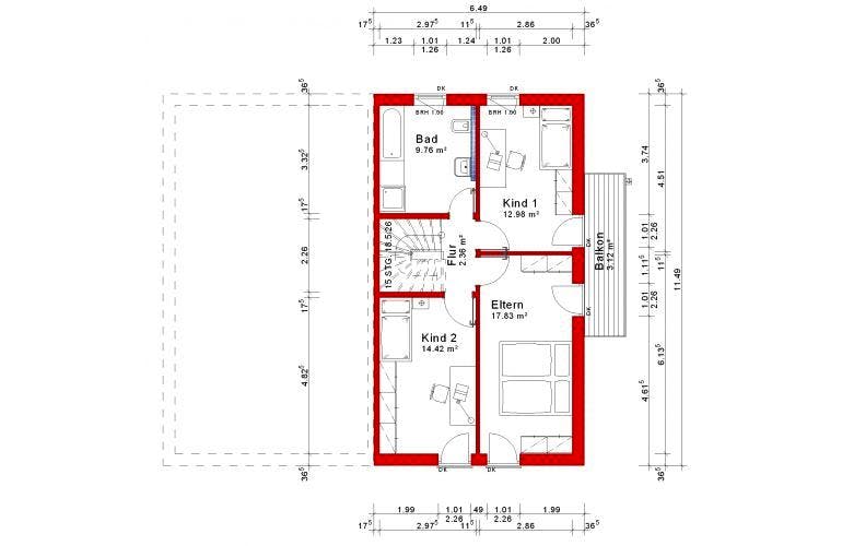 Massivhaus Doppelhaushälfte Version 3 von Grundsteinhaus Schlüsselfertig ab 233400€,  Grundriss 2