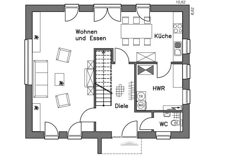 Massivhaus Einfamilienhaus EH140 Variante T von Baudirekt,  Grundriss 1