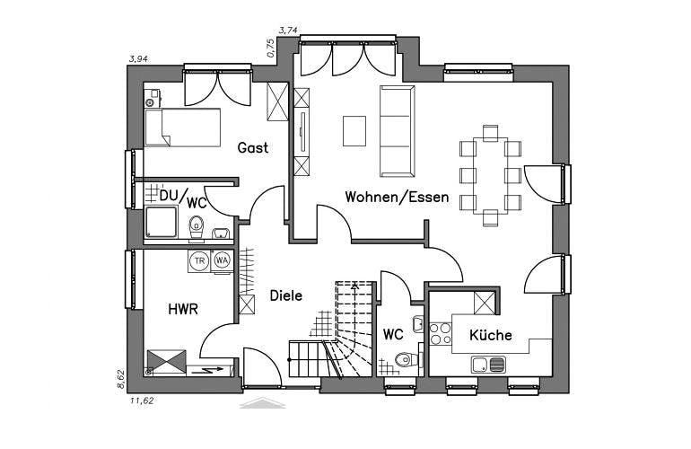 Massivhaus Einfamilienhaus EH155 Variante T von Baudirekt,  Grundriss 1