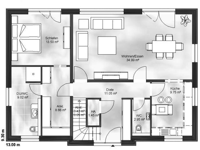 Massivhaus Einfamilienhaus Finn von Massive Wohnbau,  Grundriss 1