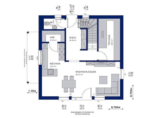 Fertighaus EVOLUTION 124 V2 von Bien-Zenker Schlüsselfertig ab 349093€, Satteldach-Klassiker Grundriss 1