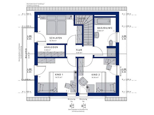 Fertighaus EVOLUTION 124 V2 von Bien-Zenker Schlüsselfertig ab 349093€, Satteldach-Klassiker Grundriss 2