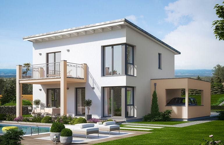 Fertighaus EVOLUTION 136 V5 von Bien-Zenker Schlüsselfertig ab 388728€, Pultdachhaus Außenansicht 1