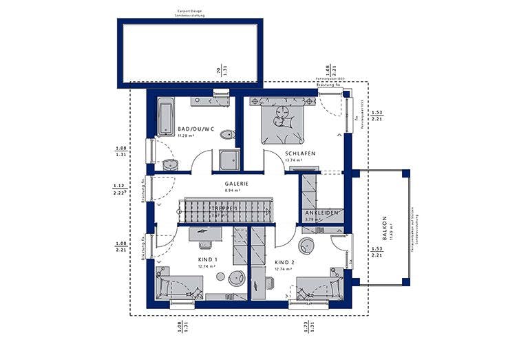 Fertighaus EVOLUTION 136 V5 von Bien-Zenker Schlüsselfertig ab 388728€, Pultdachhaus Grundriss 1