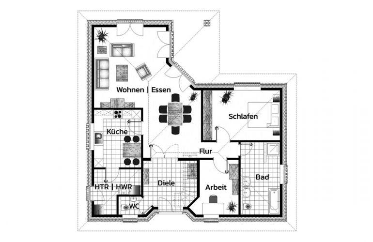 Massivhaus FEENTEICH von Kagebau, Bungalow Grundriss 1