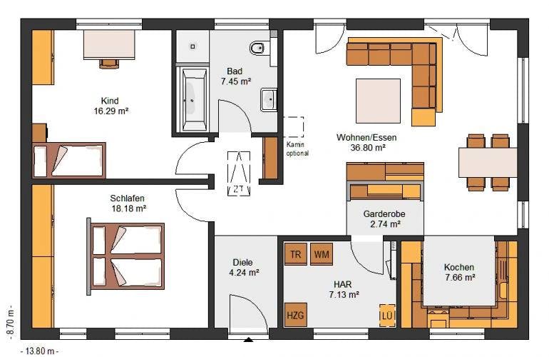 Massivhaus IL-3-102 von Elbe-Haus® Ost, Bungalow Grundriss 1
